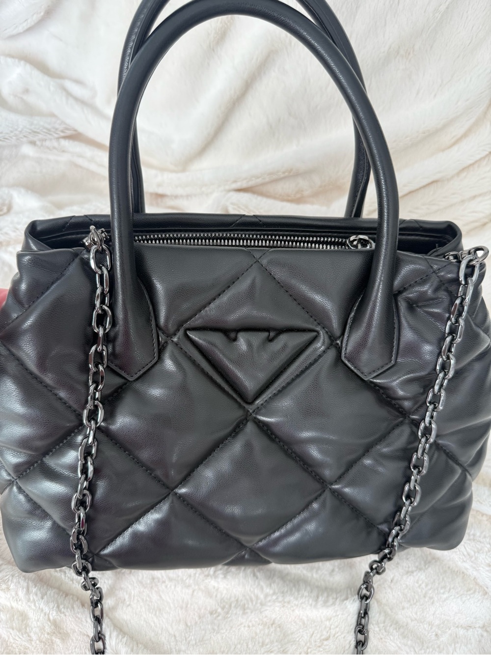 NEW! Emporio Armani Quilted Black Leather Mini Tote with Chain Strap